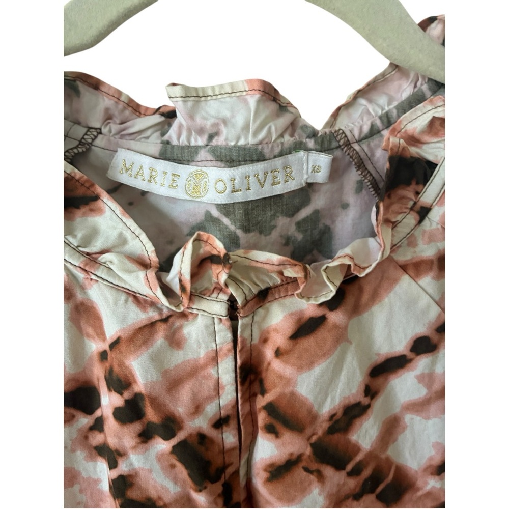 MARIE OLIVER Sema Tiered Mini Dress XS Pink Brown Tie Dye Ruffle Sleeve - Picture 3 of 6